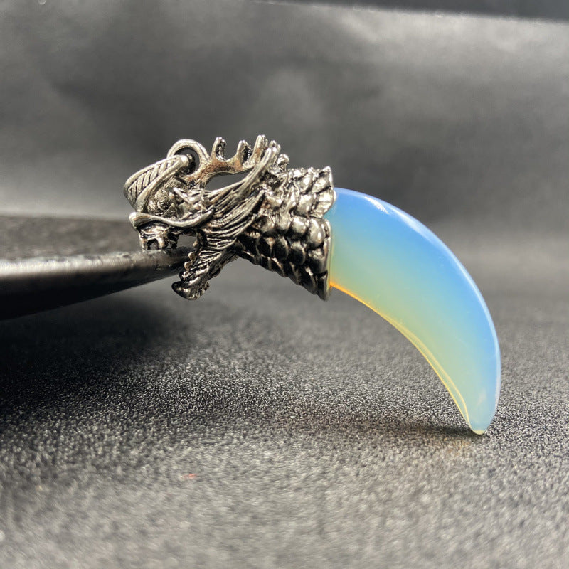 Silver Dragon Head Wolf Teeth Pendant