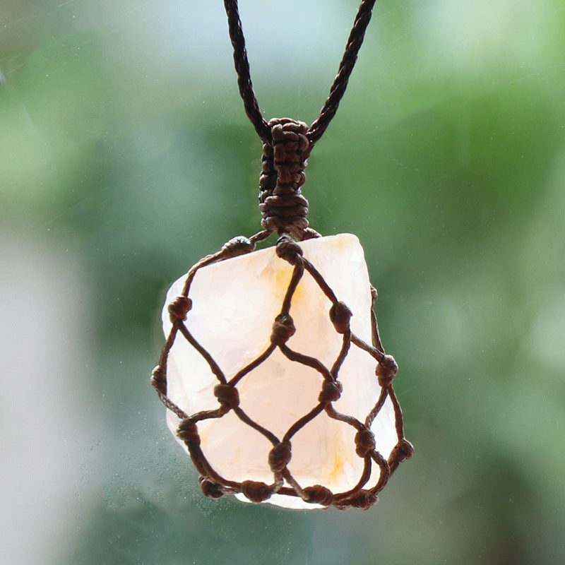 Crystal Raw Nut Bag Necklace