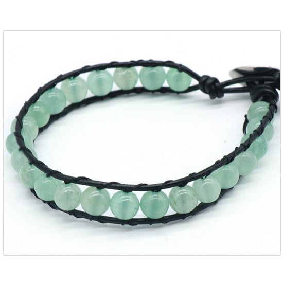 Leather Cord&Round Bead Bracelet