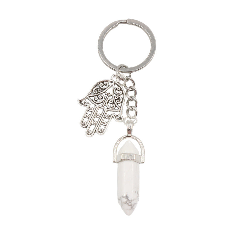 Crystal Point&Hamsa Keychain