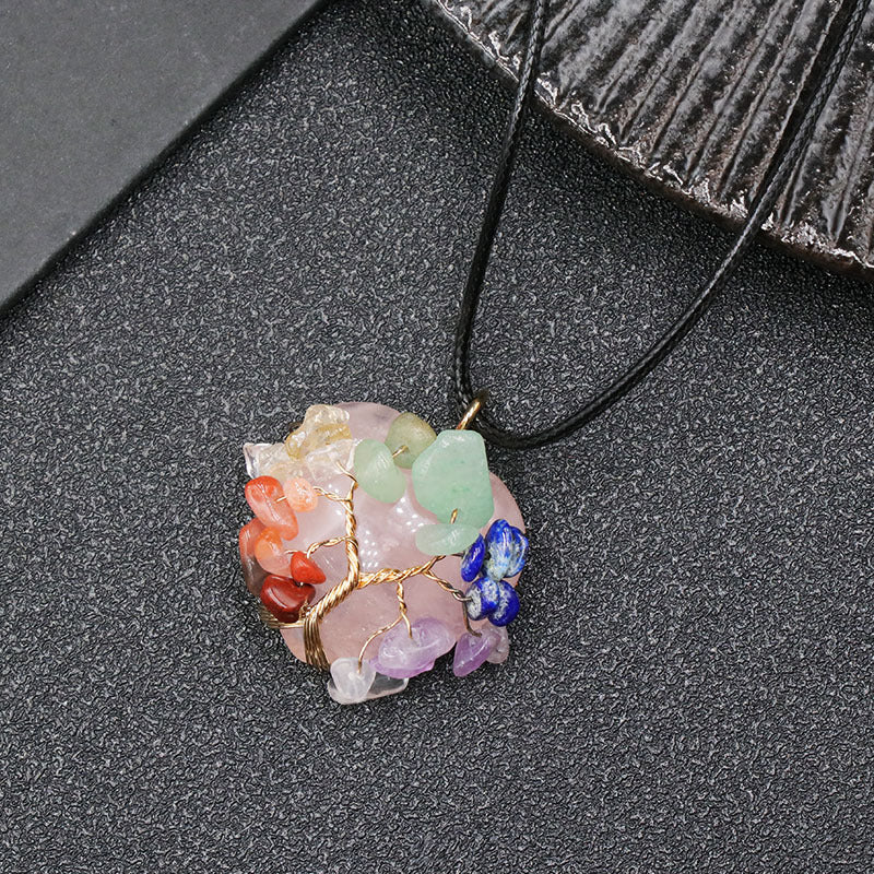 Crystal Heart Chakra Chip Life Tree Pendant