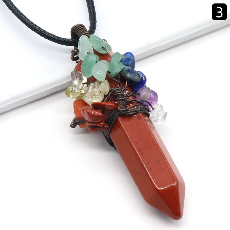 Crystal Point Chakra Chip Life Tree Necklace