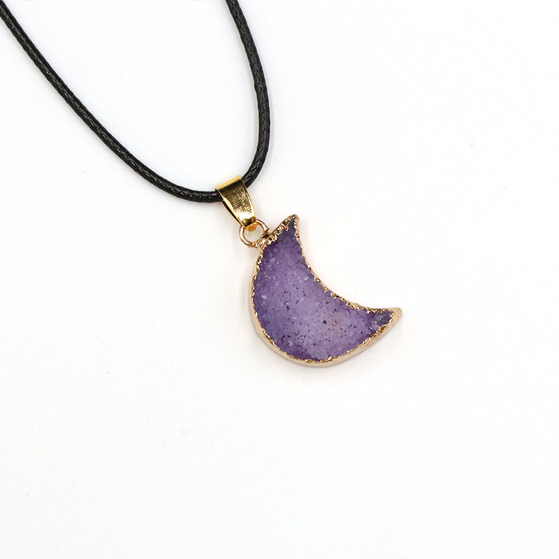 Colorful Agate Cluster Moon Pendant