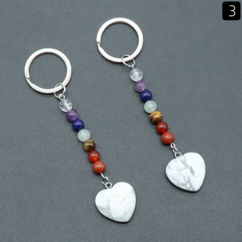 Crystal Heart Stone Chakra Key Chain