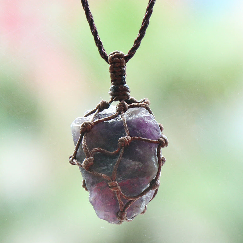 Crystal Raw Nut Bag Necklace