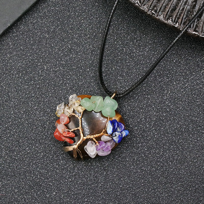 Crystal Heart Chakra Chip Life Tree Pendant