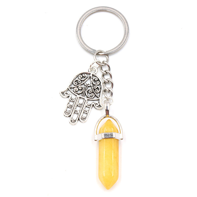 Crystal Point&Hamsa Keychain