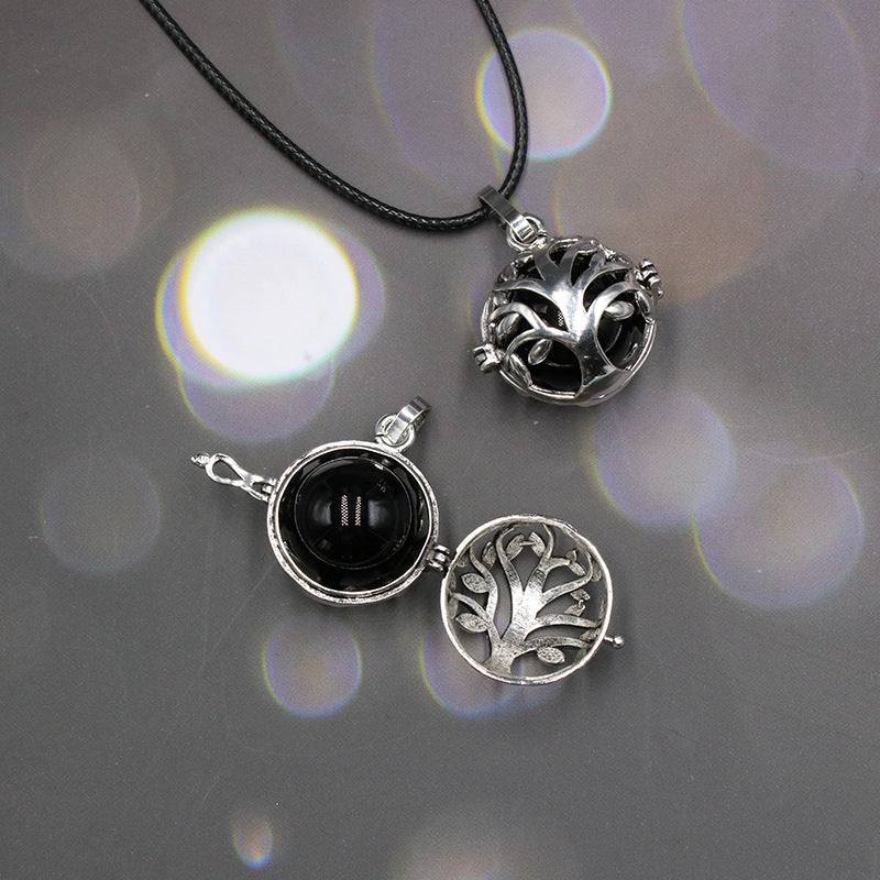 Sliver Life Tree Crystal Ball Pendant