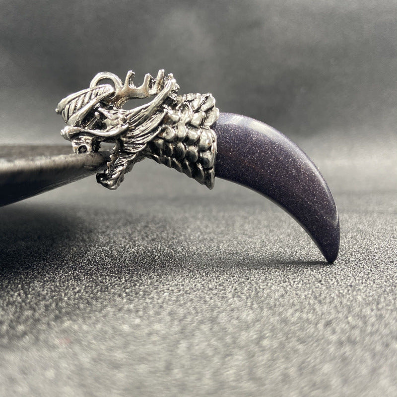 Silver Dragon Head Wolf Teeth Pendant