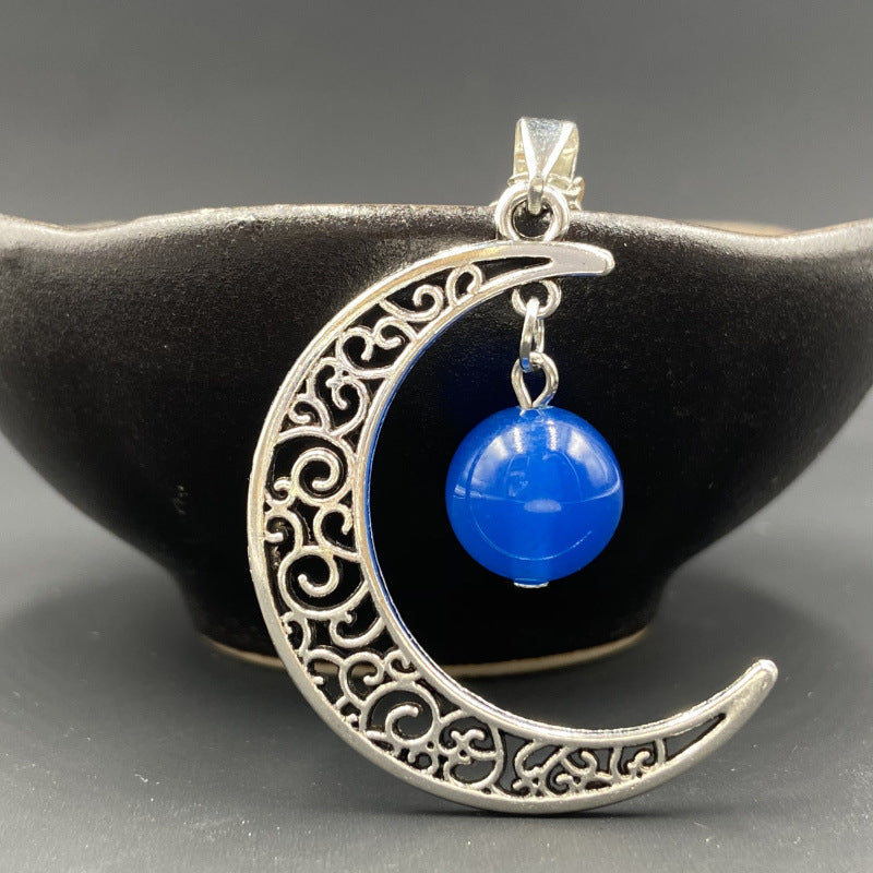 Silver Moon Crystal Bead Pendant