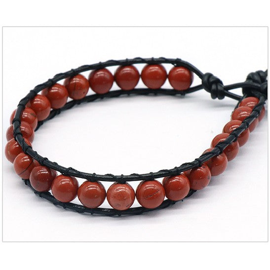 Leather Cord&Round Bead Bracelet