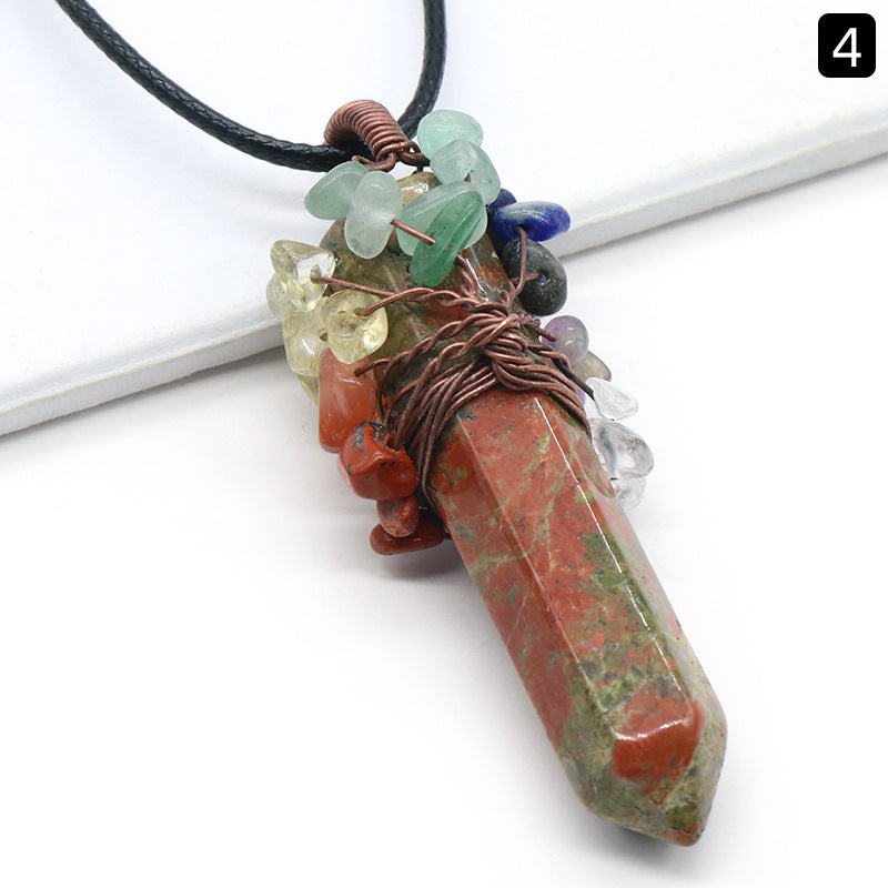 Crystal Point Chakra Chip Life Tree Necklace