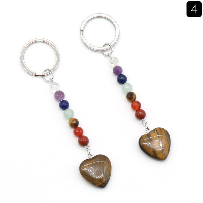 Crystal Heart Stone Chakra Key Chain