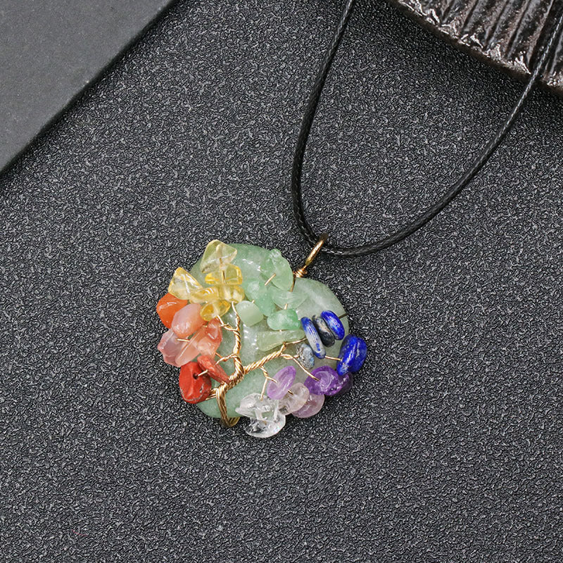 Crystal Heart Chakra Chip Life Tree Pendant