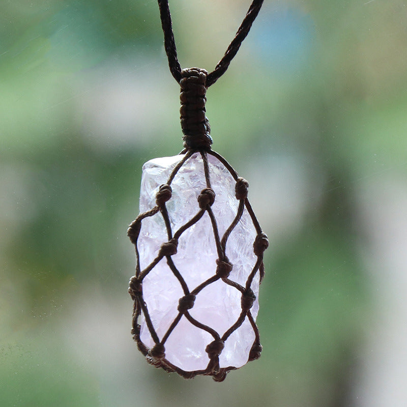 Crystal Raw Nut Bag Necklace