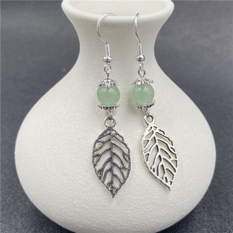 Crystal Bead Silver Leaf Earrings