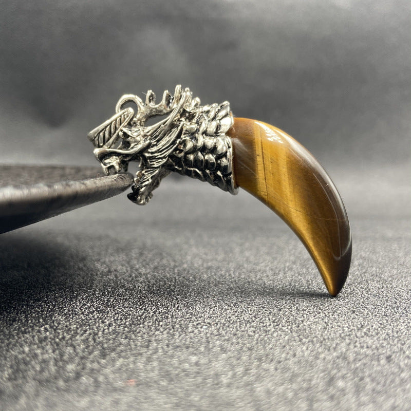 Silver Dragon Head Wolf Teeth Pendant