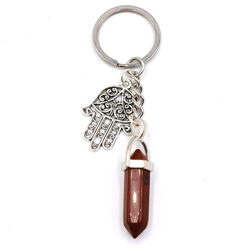 Crystal Point&Hamsa Keychain