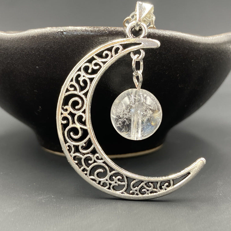 Silver Moon Crystal Bead Pendant