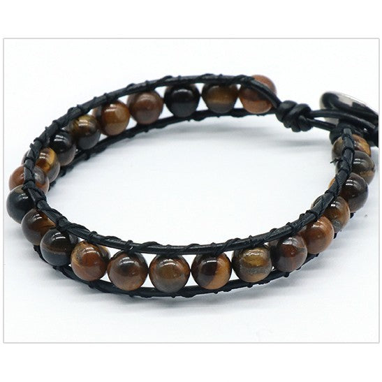 Leather Cord&Round Bead Bracelet