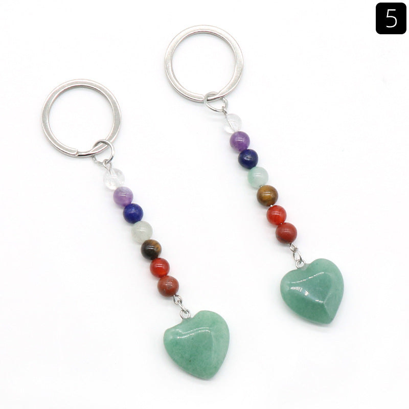 Crystal Heart Stone Chakra Key Chain