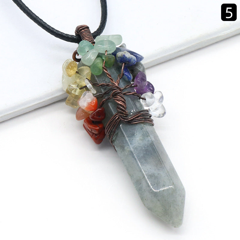 Crystal Point Chakra Chip Life Tree Necklace