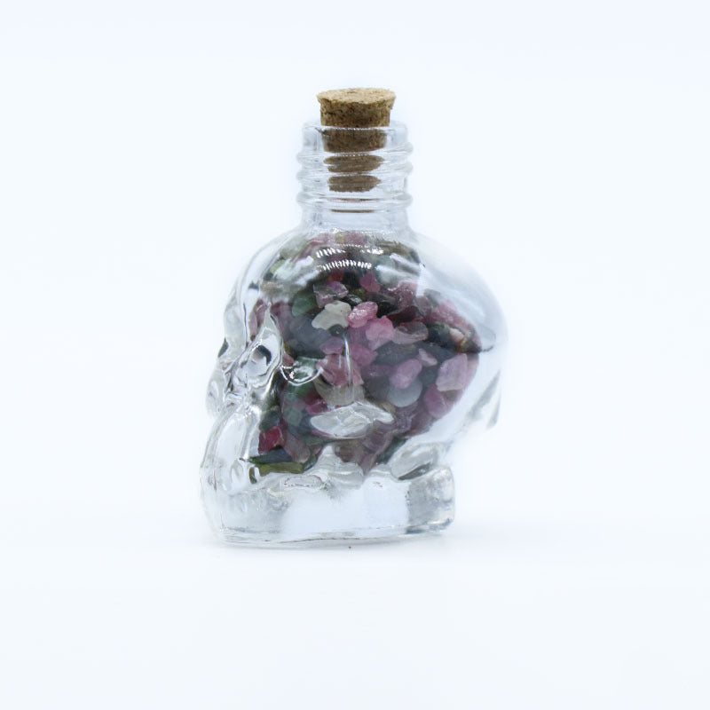 Skull Shaped Crystal Chip Wishing Bottle