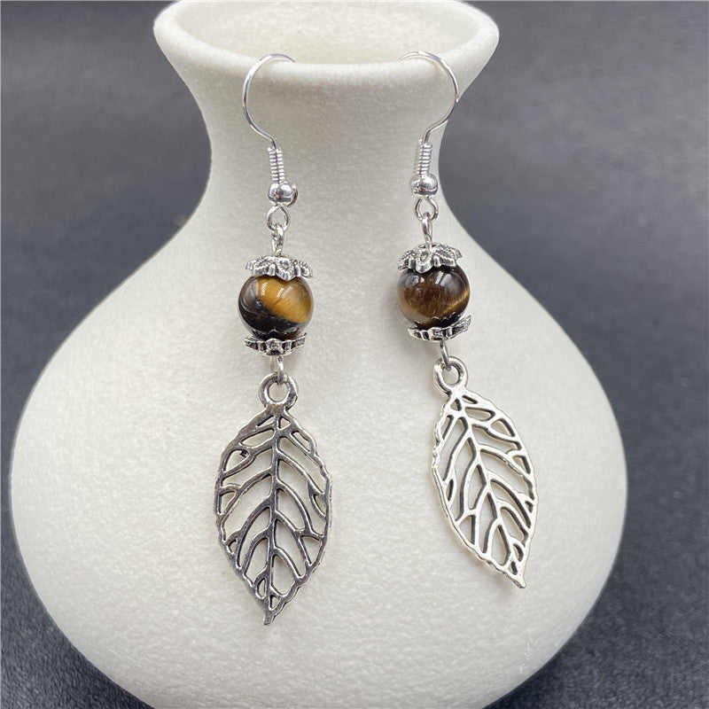 Crystal Bead Silver Leaf Earrings