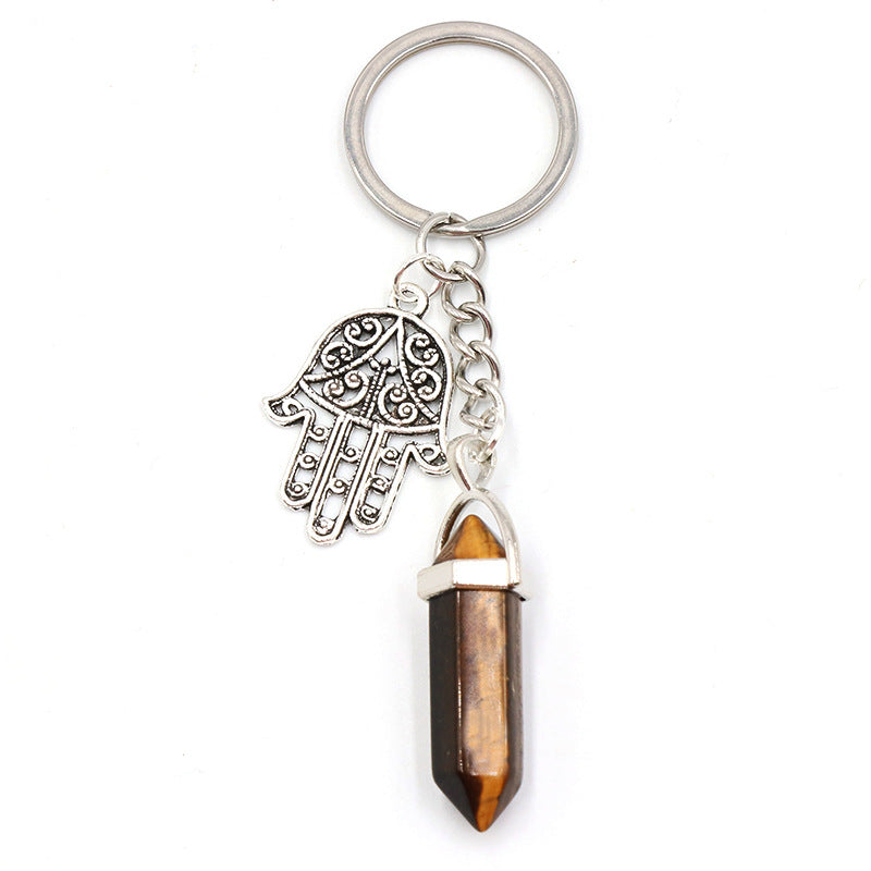 Crystal Point&Hamsa Keychain