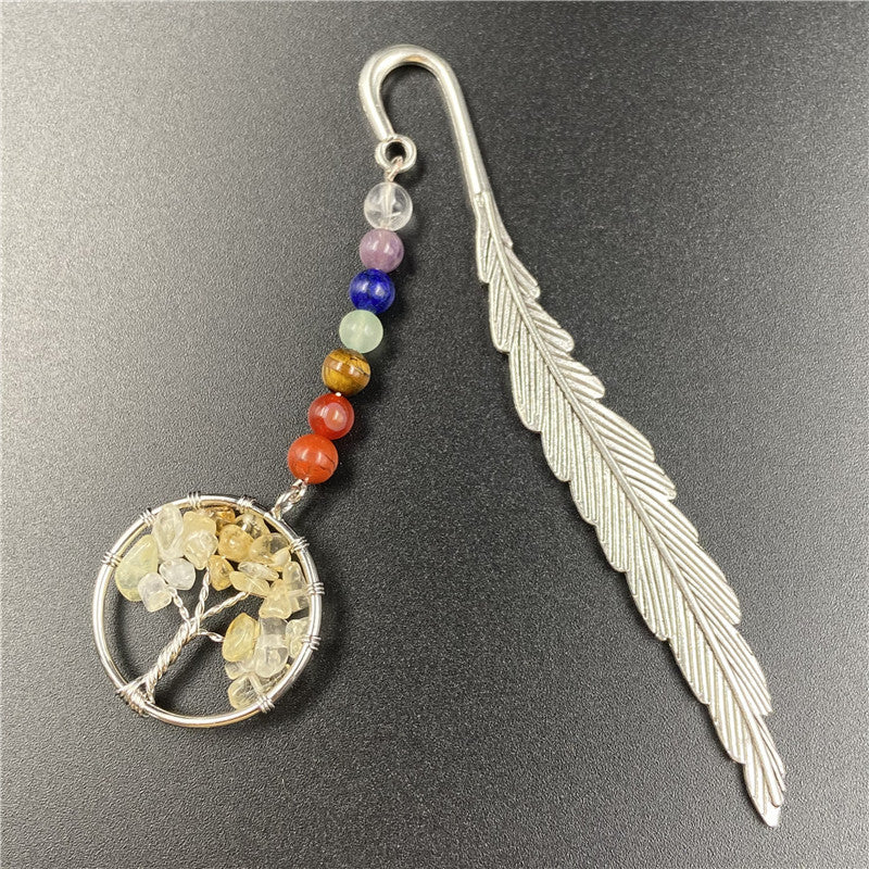 Life Tree Chakra Silver Feather Bookmark