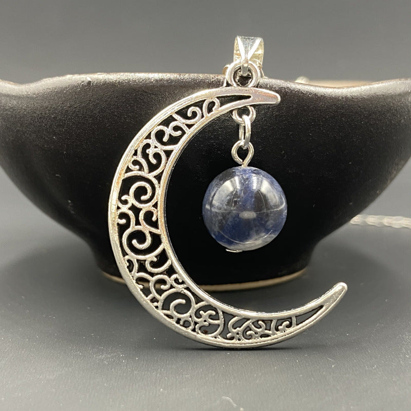 Silver Moon Crystal Bead Pendant