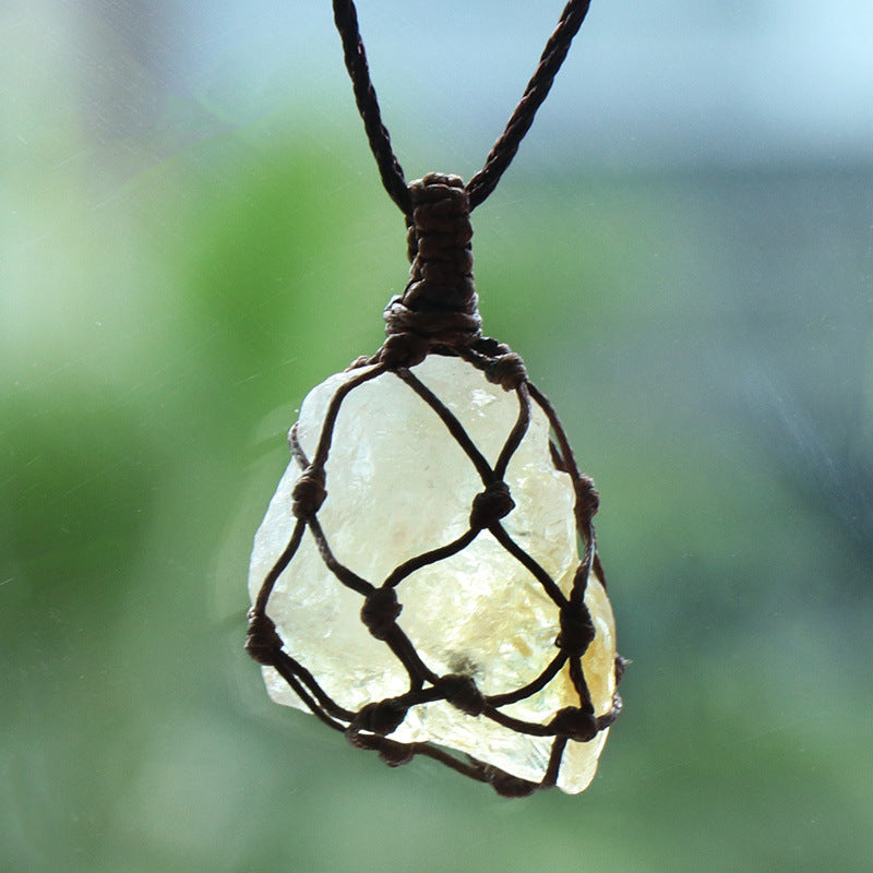 Crystal Raw Nut Bag Necklace