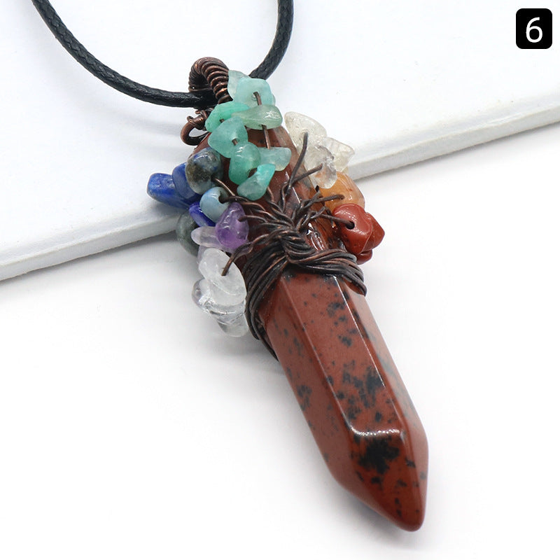 Crystal Point Chakra Chip Life Tree Necklace