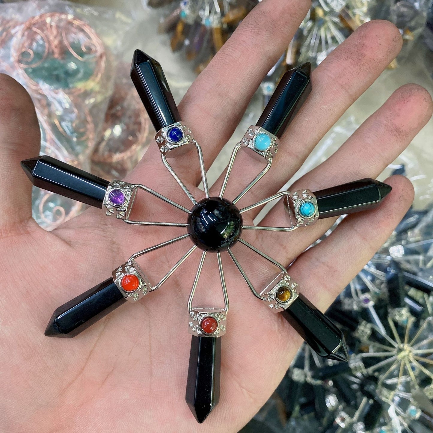 7 Crystal Point Chakra Bead Energy Generator