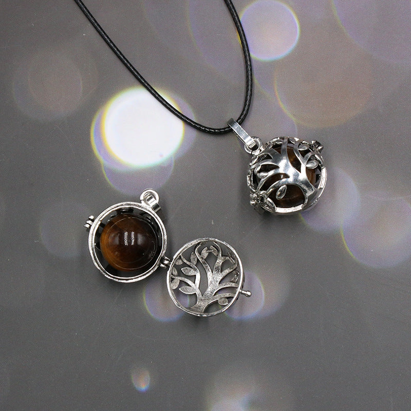 Sliver Life Tree Crystal Ball Pendant