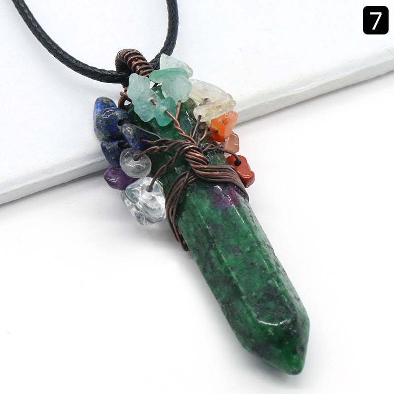 Crystal Point Chakra Chip Life Tree Necklace