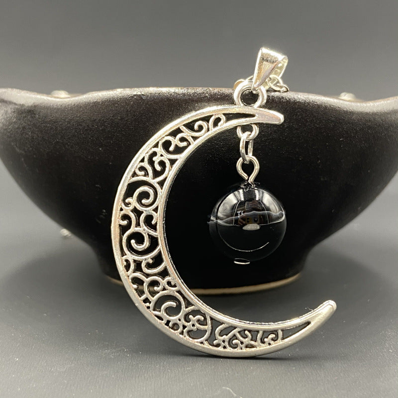 Silver Moon Crystal Bead Pendant