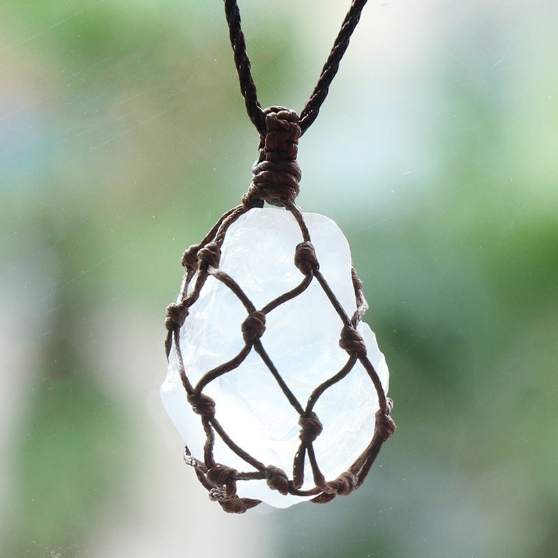 Crystal Raw Nut Bag Necklace