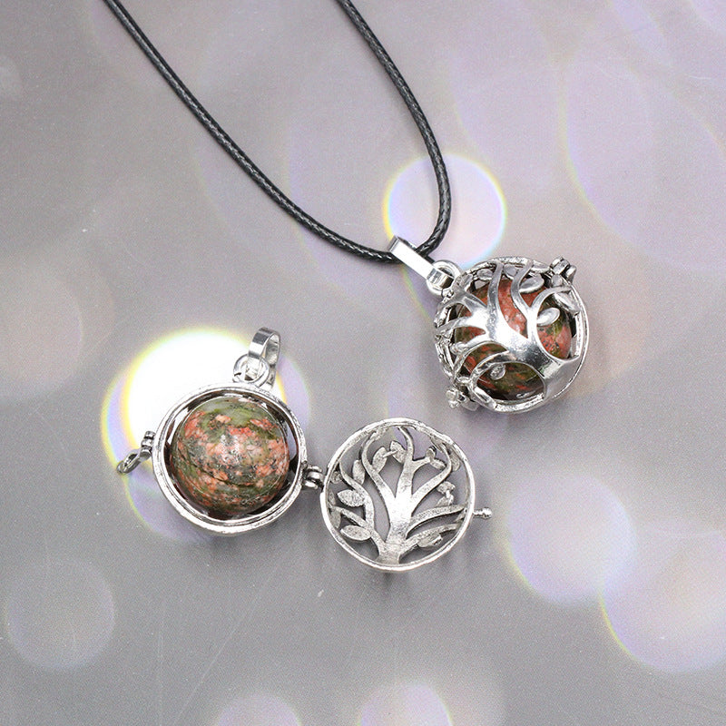 Sliver Life Tree Crystal Ball Pendant