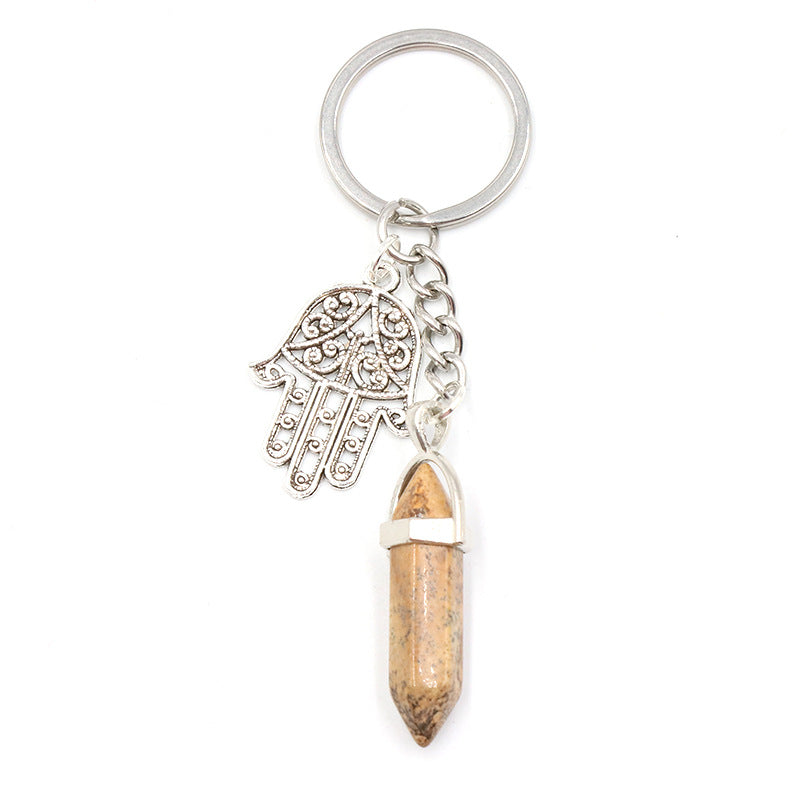 Crystal Point&Hamsa Keychain