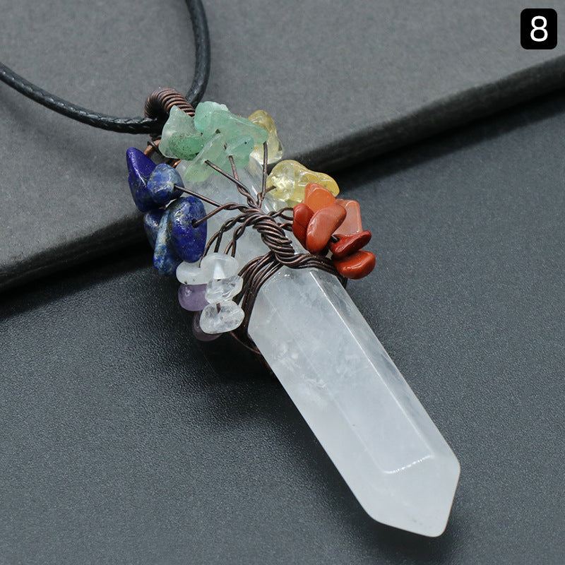 Crystal Point Chakra Chip Life Tree Necklace