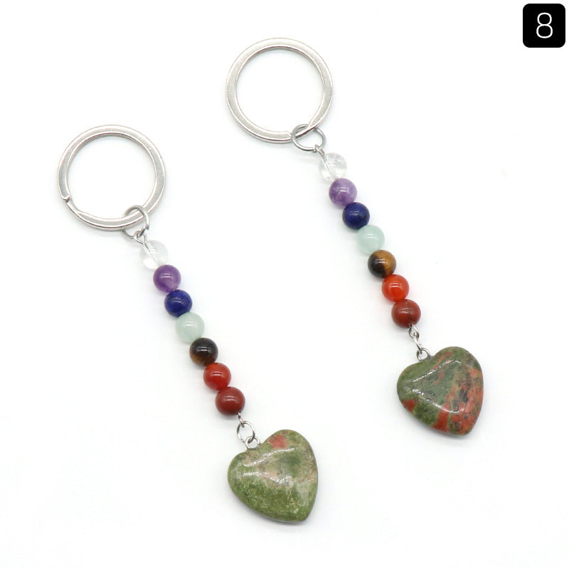 Crystal Heart Stone Chakra Key Chain