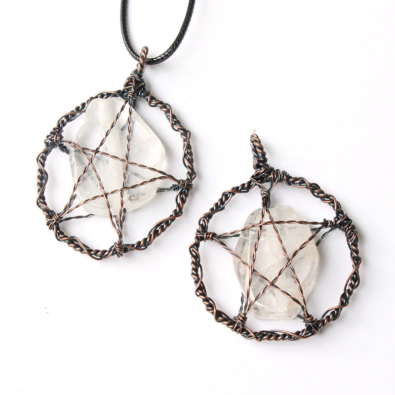 Cooper Wire Star& Crystal Raw Pendant