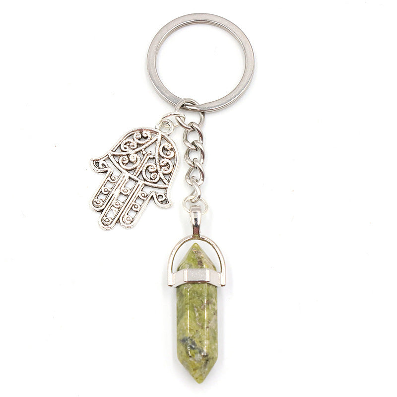 Crystal Point&Hamsa Keychain