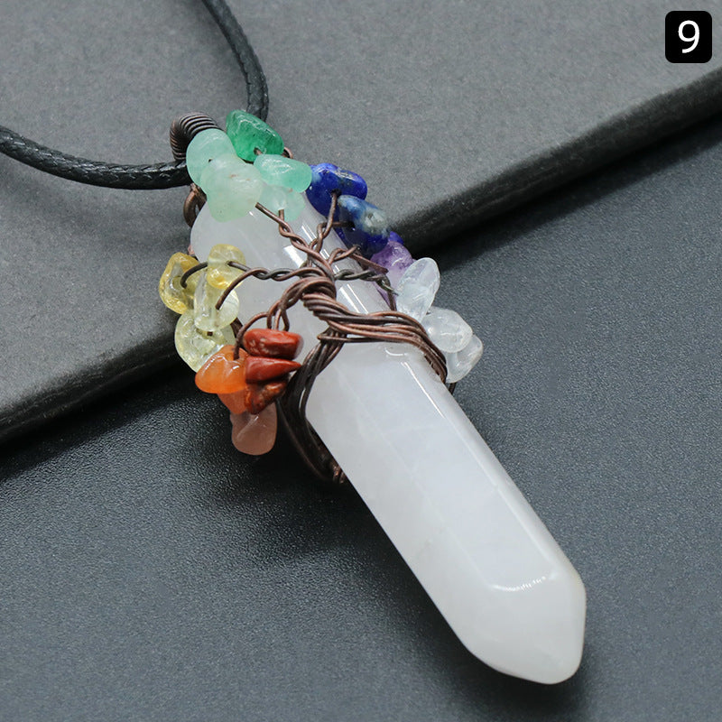 Crystal Point Chakra Chip Life Tree Necklace