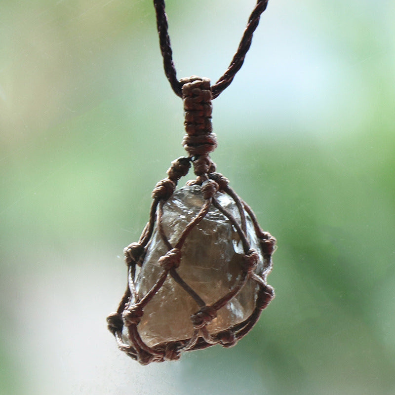 Crystal Raw Nut Bag Necklace