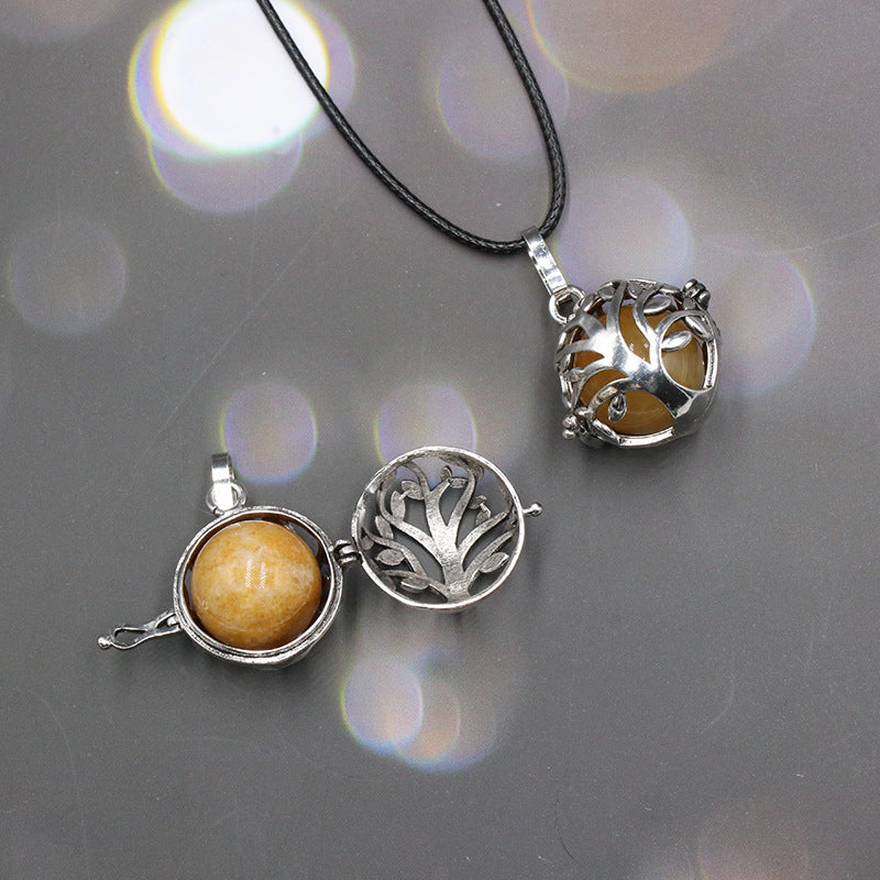 Sliver Life Tree Crystal Ball Pendant