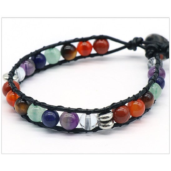 Leather Cord&Round Bead Bracelet