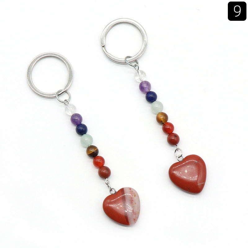 Crystal Heart Stone Chakra Key Chain