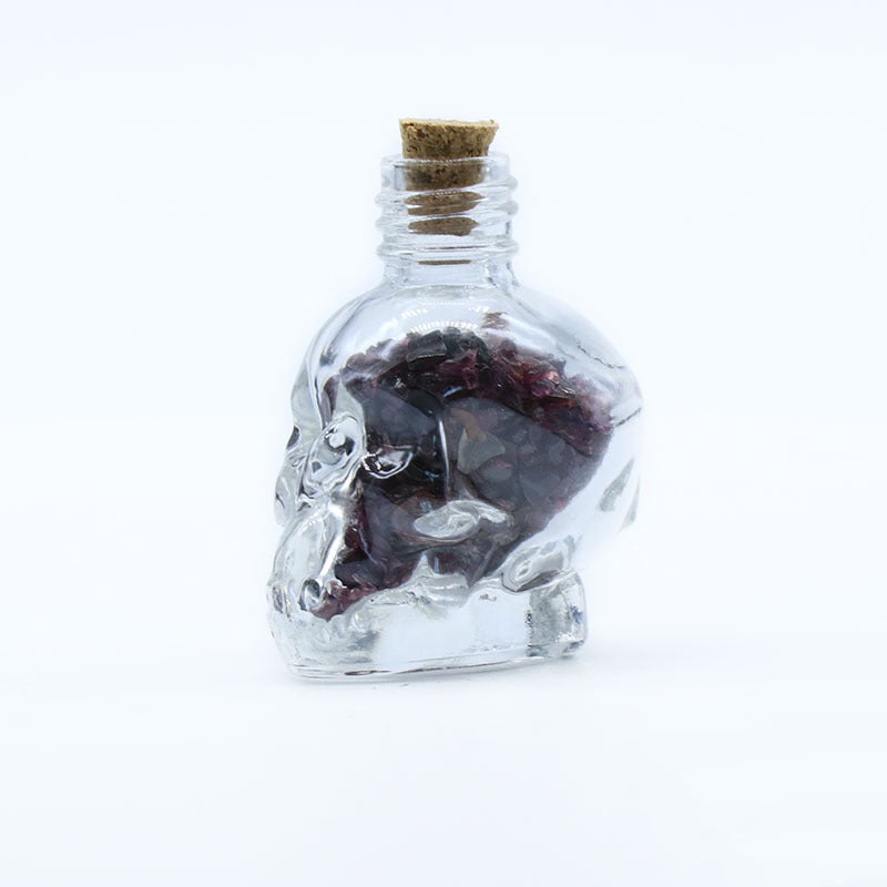 Skull Shaped Crystal Chip Wishing Bottle